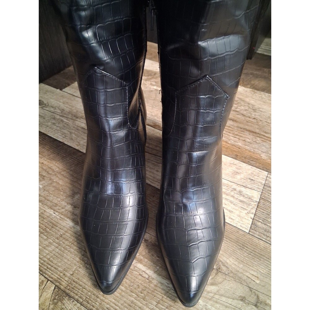 NEW! Journee Therese Black Croc Textured Knee-High Boots, Size 9 - Picture 2 of 10